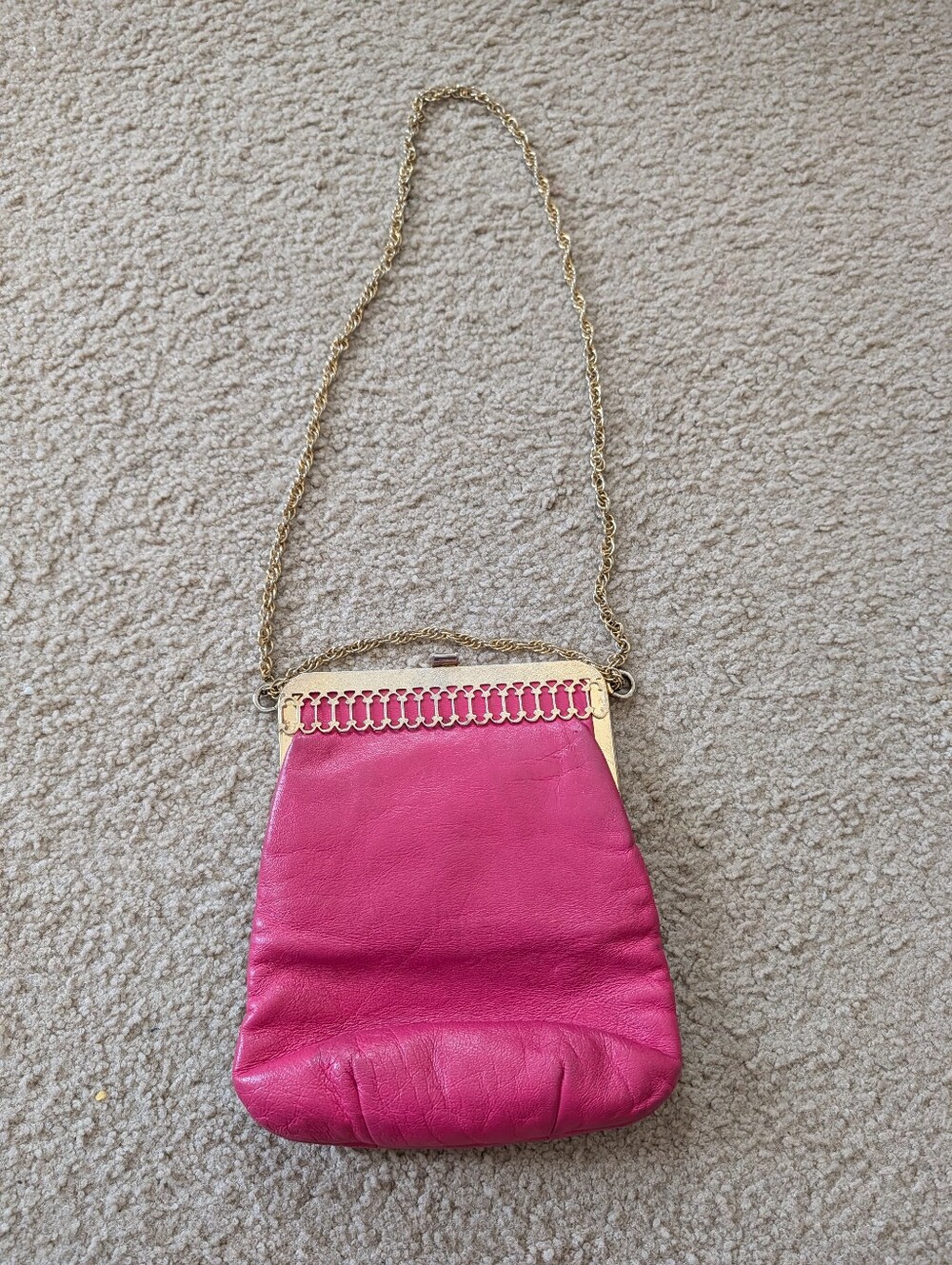 Vintage Pink Faux Leather Chain-Handle Women's Shoulder Bag